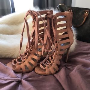 Blush Steve Madden Lace Up Bootie Sandals